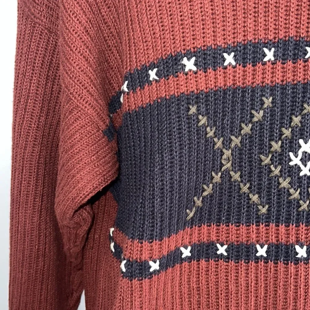 Men’s M Robert Bruce vintage Thick chunky knit sweater hand stitched detail